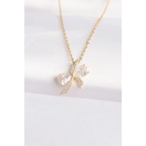 316L Çelik Zincir Altın Renk Zirkon Taşlı Fiyonk Kolye