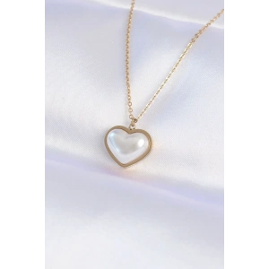 316L Çelik Zincir Gold Renk Beyaz Taşlı Bubble Kalp Kolye