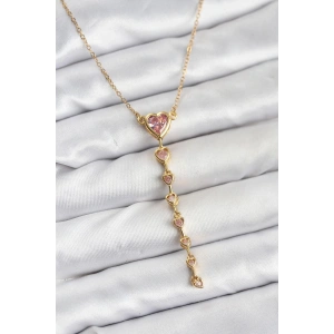 316L Çelik Zincir Gold Renk Pembe Kalp Kadın Kolye
