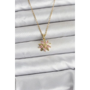 316L Çelik Zincir Gold Renk Pembe Papatya Model Kadın Kolye