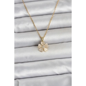 316L Çelik Zincir Gold Renk Yonca Model Kadın Kolye