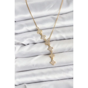 316L Çelik Zincir Gold Renk Yonca Model Kadın Kolye