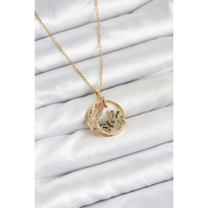 316L Çelik Zincir Gold Renk Zirkon Taşlı Kelebekli Kadın Kolye