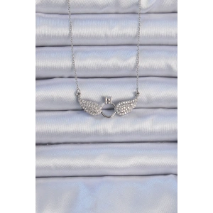 316L Çelik Zincir Gümüş Renk Kanatlı Tektaş Kolye