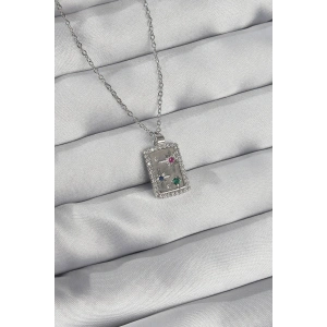 316L Çelik Zincir Gümüş Renk Renkli Zirkon Taşlı Vintage Kolye