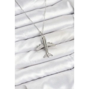 316L Çelik Zincir Gümüş Renk Uçak Model Kadın Kolye