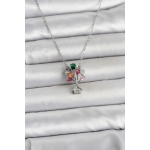 316L Çelik Zincir Gümüş Renk Uçan Balon Ev Figür Kadın Kolye