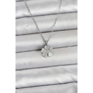316L Çelik Zincir Gümüş Renk Yonca Model Kadın Kolye