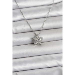316L Çelik Zincir Gümüş Renk Zirkon Taşlı Yıldız Model Kadın Kolye