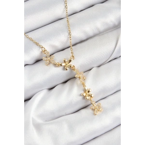 316L Çelik Zirkon Taşlı Çiçek Model Gold Renk Kadın Kolye