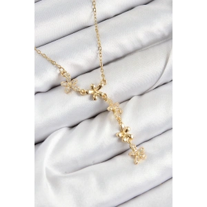316L Çelik Zirkon Taşlı Çiçek Model Gold Renk Kadın Kolye