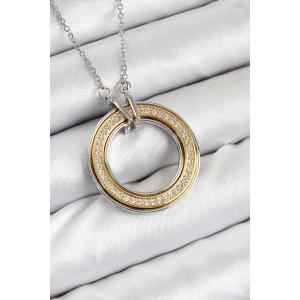 316L Çelik Zirkon Taşlı Dönen Daire Model Gold Ve Gümüş Renk Kadın Kolye