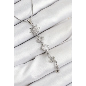 316L Çelik Zirkon Taşlı Güneş Ve Ay Enerji Model Gümüş Renk Kadın Kolye