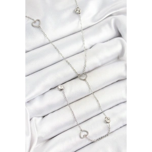 316L Çelik Zirkon Taşlı Kalp Figürlü Y Model Gümüş Renk Kadın Kolye