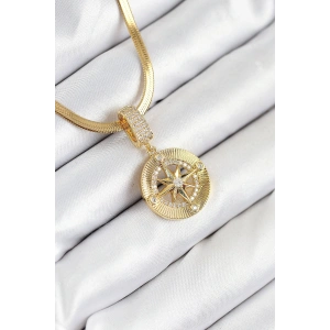 316L Çelik Zirkon Taşlı Pusula Model Gold Renk Kadın Kolye