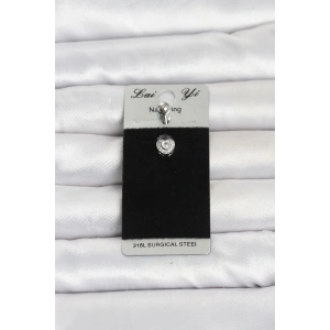 316L Cerrahi Çelik Zirkon Taşlı Kalp Model Göbek Piercing