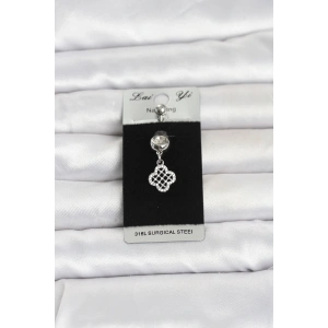 316L Cerrahi Çelik Zirkon Taşlı Sallantılı Yonca Model Göbek Piercing