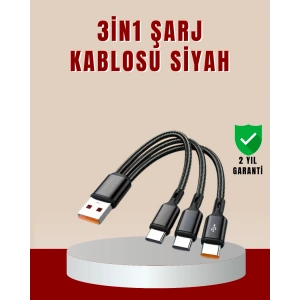 3’ü 1 Arada Hızlı Şarj Kablosu – iOS Android Type-C Uyumlu