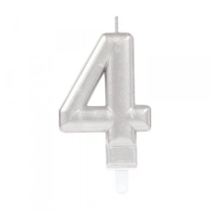 4 Rakamı Mum Gümüş Renk