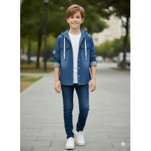 5-9 yaş arası erkek çocuk Kapşonlu kot ceket mavi