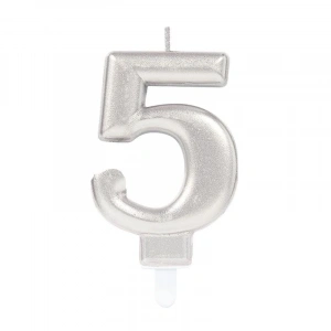 5 Rakam Mum Gümüş Renk Bx40