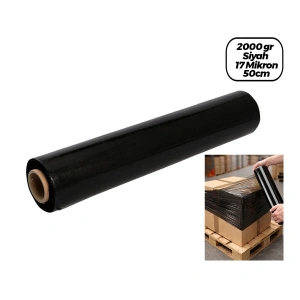 6 ADET BRÜT: 2000GR = NET STREÇ: 1500GR SİYAH KOLİ - PALET STREÇ FİLM 17 MİKRON 50CM (5047)