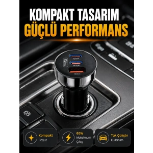 60W Araç İçi Hızlı Şarj Adaptörü Çift USB-C PD ve USB-A QC3.0