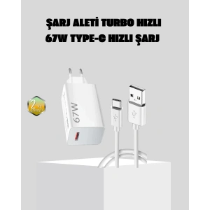 67W Süper Hızlı Şarj Adaptörü ve Kablo Seti – Güvenli, Kompakt ve Ergonomik Tasarım