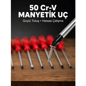 7li Düz ve Yıldız Tornavida Seti Çelik Manyetik Uçlu