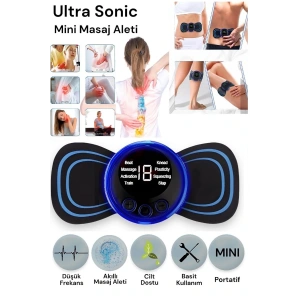 8 Modlu Mini Şarjlı Kelebek LCD Ekran Ems Boyun Omuz Kol Sırt Elektrikli Masaj Bantı Kas Stimülatörü