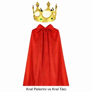 90 Cm Kral Pelerini Ve Altın Kral Tacı Seti