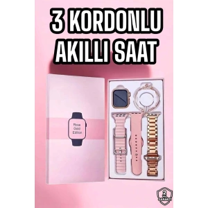 Akıllı Saat Amoled Ekran 3 Kordonlu Aksesuar Hediyeli Sesli Görüşme