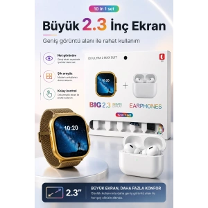 Akıllı Saat Ve Kablosuz Kulaklık Bir Arada Telefon Uyumlu Şık Hediye Seti