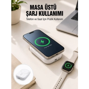 Akıllı Saat ve Telefon Uyumlu 4’ü 1 Arada Powerbank 10000 mAh Yeni Nesil