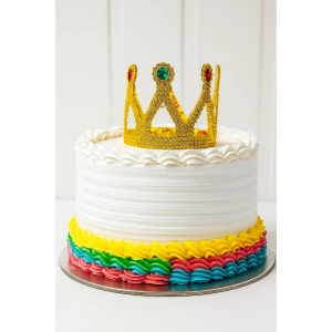 Altın Işıltılı Pasta Tacı Pasta Üstü Taç Plastik Malzeme 8x8 cm