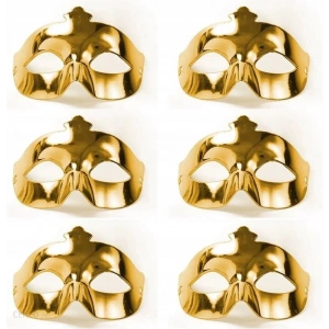 Altın Metalize Renk Düz Balo Parti Maskesi 6 Adet (5047)