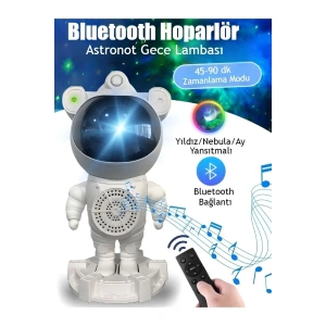 Alüminyum Taşınabilir hoparlör Astronot Bluetooth Hoparlör - Projeksiyon, Gece Lambası, RGB LED, SD