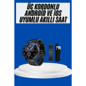 Amoled Ekran Akıllı Saat Üç Kordonlu İOS Android Uyumlu