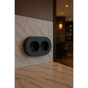 Antrasit Renk İkili Topraklı Priz – Modern Sıva Üstü Duvar Prizi, Lüks Dekoratif Elektrik Priz Çift Girişli