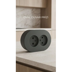 Antrasit Renkli Çift Topraklı Elektrik Prizi Sıva Üstü Modern Tasarım