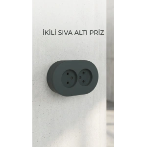 Antrasit Renkli İkili Topraklı Priz - Sıva Üstü Kullanım İçin Uygun