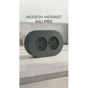 Antrasit Renkli Sıva Üstü İkili Topraklı Priz, Çiftli Elektrik Bağlantısı