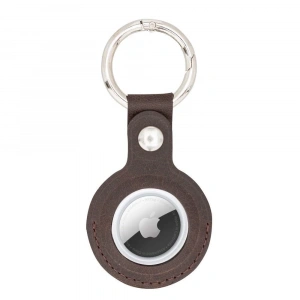 Apple AirTag Uyumlu Deri Anahtarlık, Acı Kahve