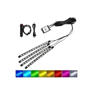 Araç İçi Ayak Altı Led 12 Led Işık Sese Müziğe Duyarlı RGB Işıklı Aydınlatma Seti