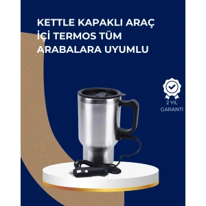 Araç İçi Paslanmaz Çelik Isıtıcı Termos Bardak 12V Çakmak Girişli