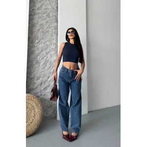 Baggy kar yıkama jeans pantolon koyu mavi d2007