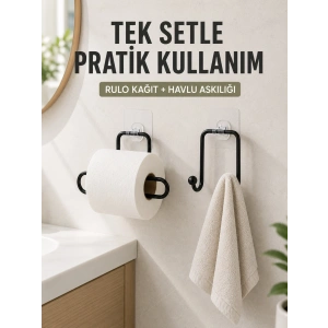 Banyo ve Mutfak İçin Yapışkanlı Havlu Askılığı ve Rulo Kağıt Tutucu Set