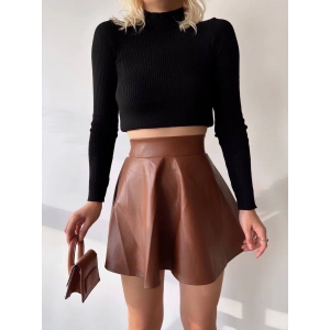 Beli lastikli deri etek kahve s24599