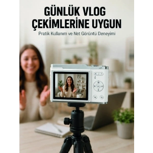 Beyaz 4K Dijital Kamera 2.4 İnç HD Ekran ve LED Flaşlı