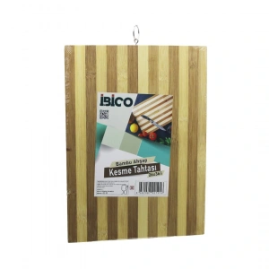 BEYAZ ÇİZGİLİ AHŞAP BAMBU KESİM PANOSU - KESME TAHTASI METAL KULPLU 26 X 36 X 1.4CM (5047)